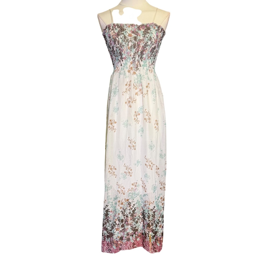 Maxi Dress Women S/M White Floral Good Smocked Fairycore Whimsigoth